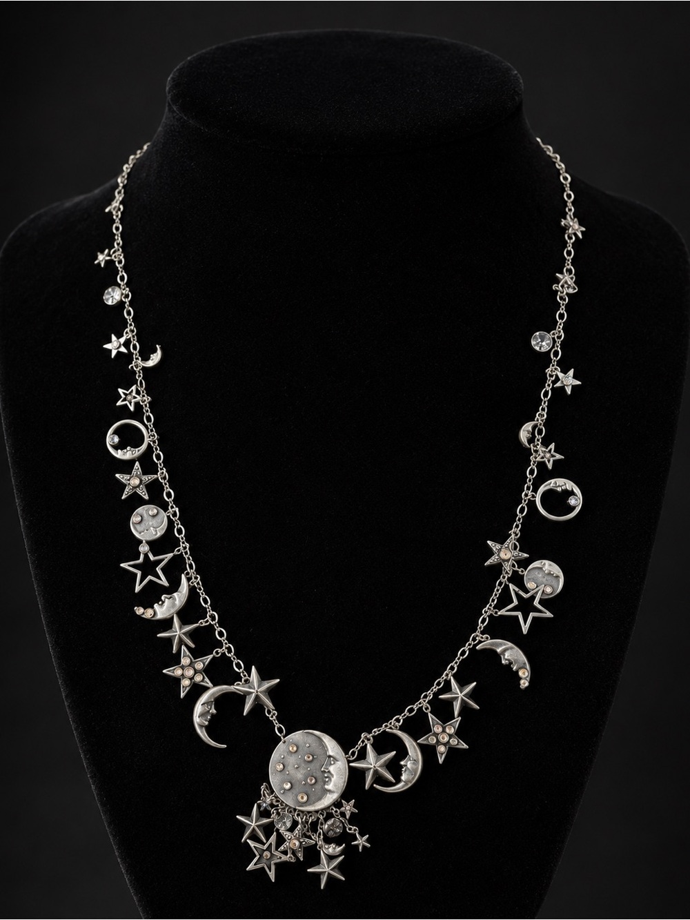 Silver tone Moon & Star Charm Necklace - Women's Jewelry